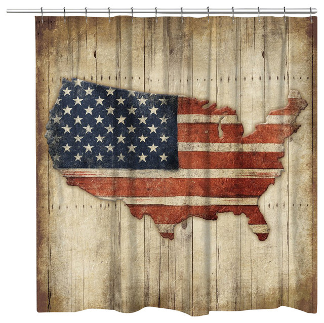 Laural Home Wooden Flag Shower Curtain, 71"x74"