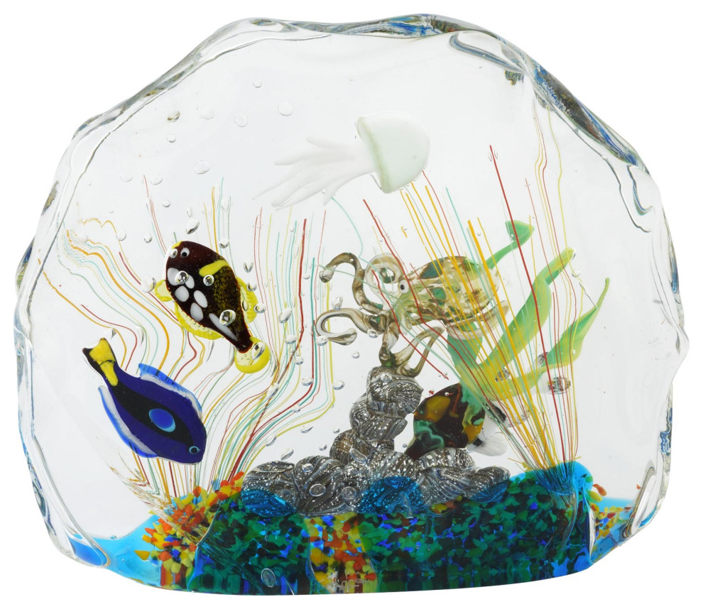 GlassOfVenice Large Murano Glass Aquarium With Fish And Sea Life