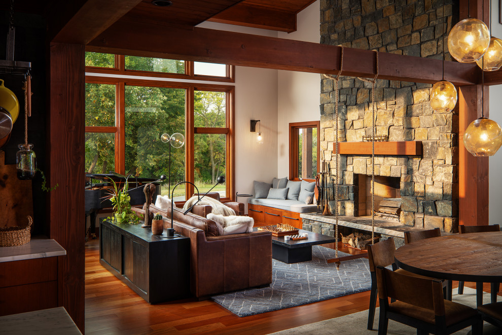 Inspiration for a rustic living room remodel in Omaha