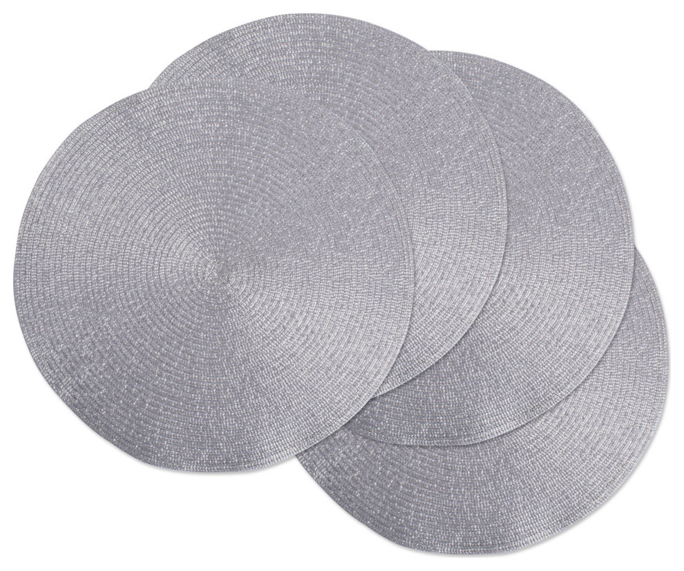 DII Metallic Silver Round Polypropylene Woven Placemat, Set of 4