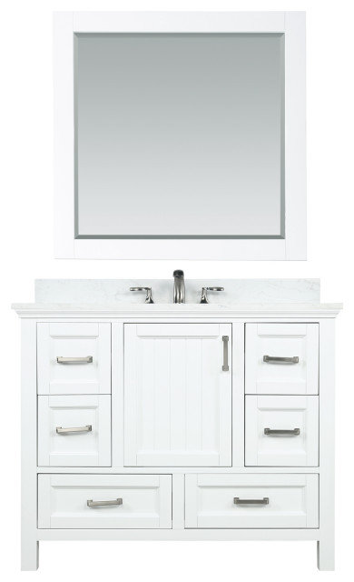Isla 42" White Single Bathroom Vanity with Composite Stone Top and Mirror