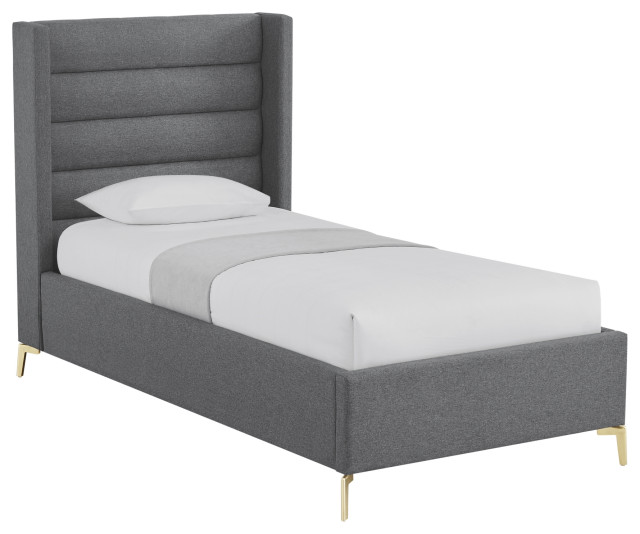 Inspired Home Alessio Bed, Upholstered,  Linen, Gray, Twin Xl