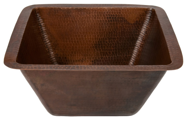 Antique Copper The Copper Factory CF154AN Solid Hand Hammered Copper 12.5-Inch by 12.5-Inch Small Square Bar//Prep Sink