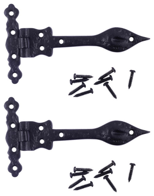 Black Wrought Iron Door Strap Hinge 6" L Flush Mount Pack of 2
