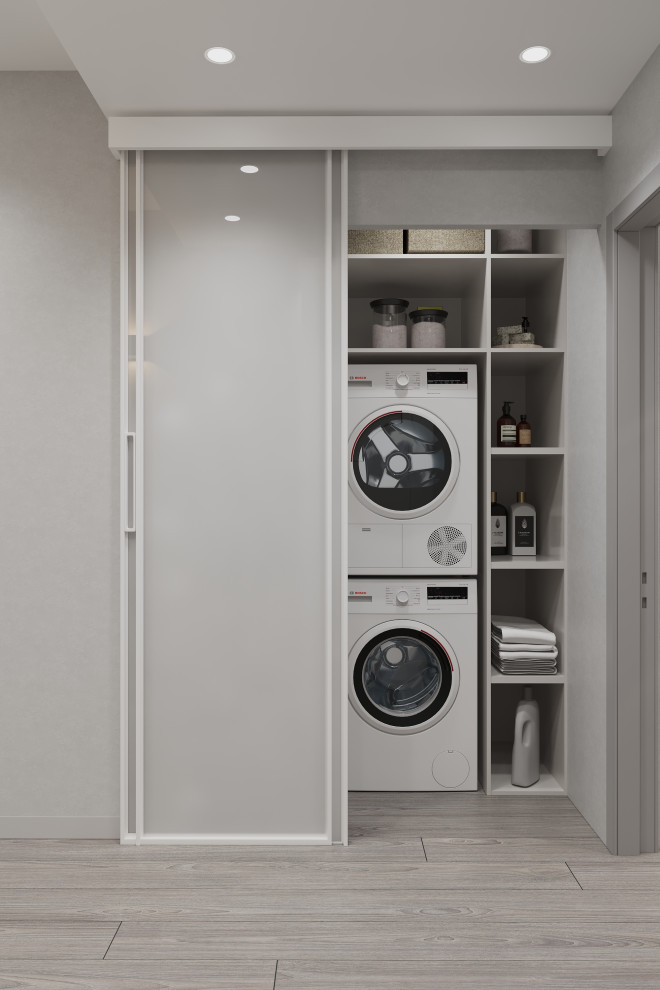 Прачечная в прихожей за дверями купе