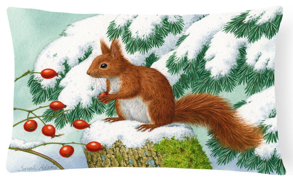 Winter Red Squirrel Fabric Decorative Pillow