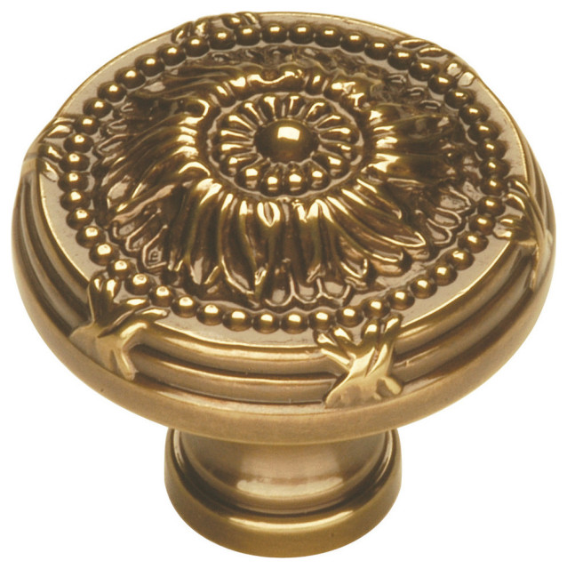 Ribbon and Reed Knob, 1.25" Diameter, Sherwood Antique Brass