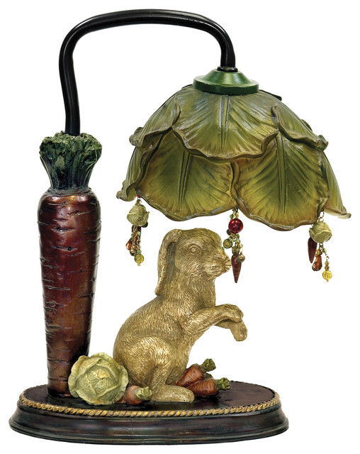 Vintage Garden Rabbit Mini Lamp With Vegetable Accented Design