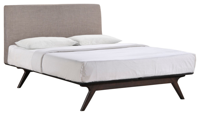 Tracy Full Upholstered Fabric Wood Bed, Cappuccino Gray