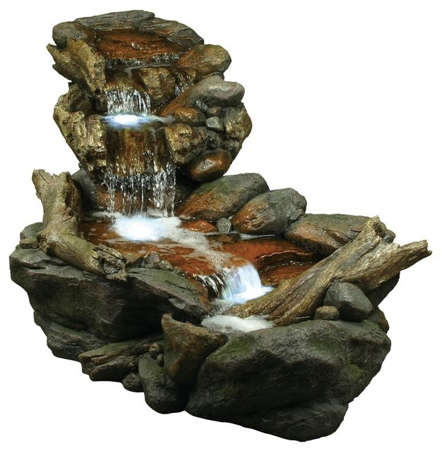 Alpine 3 Tier Rainforest Stream Outdoor Fountain With Led Lights Alpine 3 Tier Rainforest Stream Outdoor Fountain With Led Lights Multicolor Wi Modern Fountains And Ponds By Hayneedle