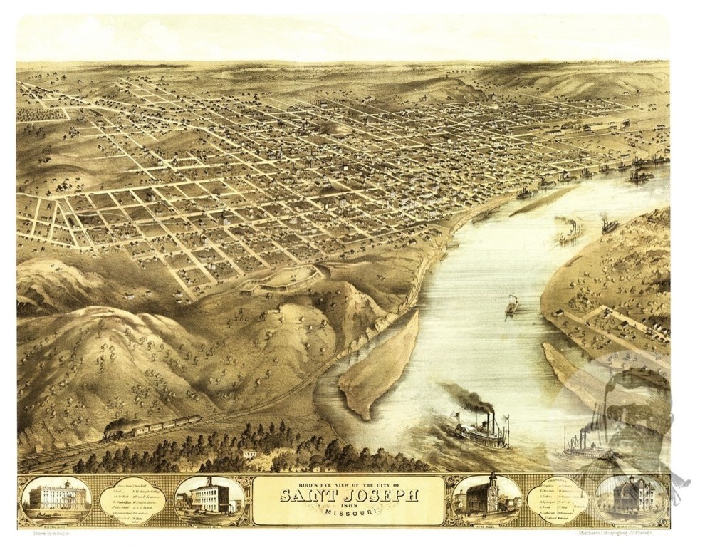 Old Map of Saint Joseph Missouri 1868, Vintage Map Art Print, 12"x18 