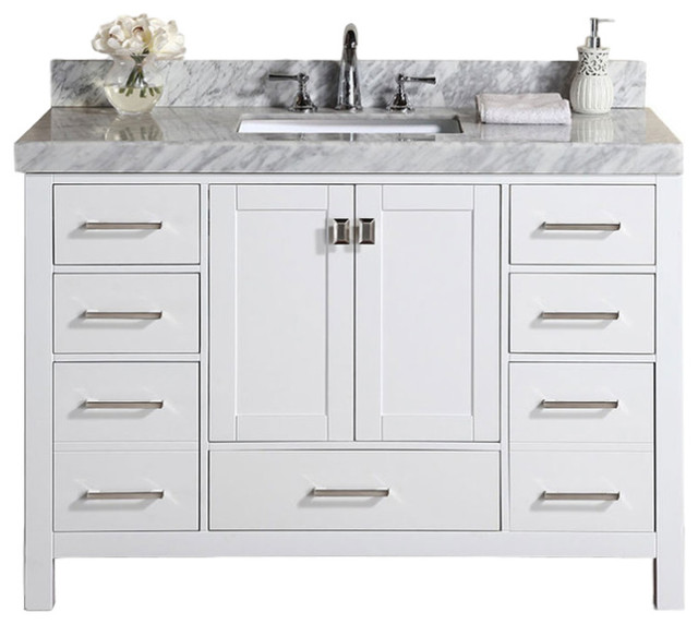 54 Malibu White Bathroom Vanity With Marble Top And 54 Malibu White Bathroom Vanity With Marble Top And Undermount Sink Transitional Units Cabinets By Pacific Collection