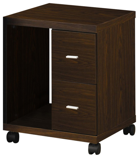 Bowery Hill 2 Drawer Printer Stand in Medium Oak and Silver