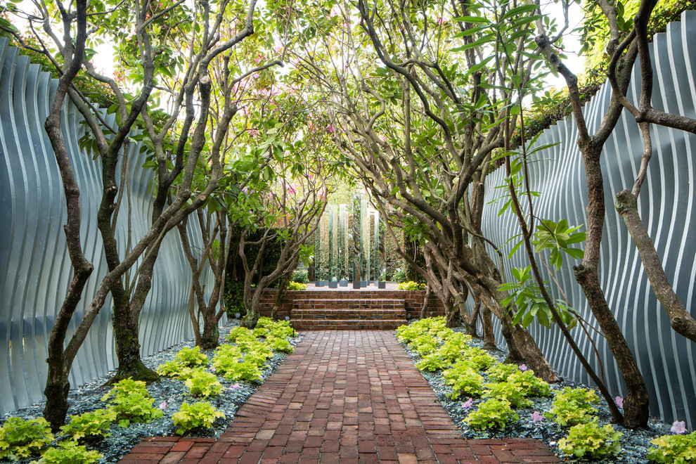 Inspiration for a mid-sized transitional brick garden path in San Francisco.