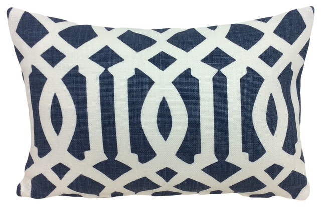 Navy Blue Trellis Pattern Schumacher Decorative Lumbar Pillow