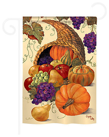 Happy Thanksgiving Pumpkin Grapes Garden Flag 18" x 12" 