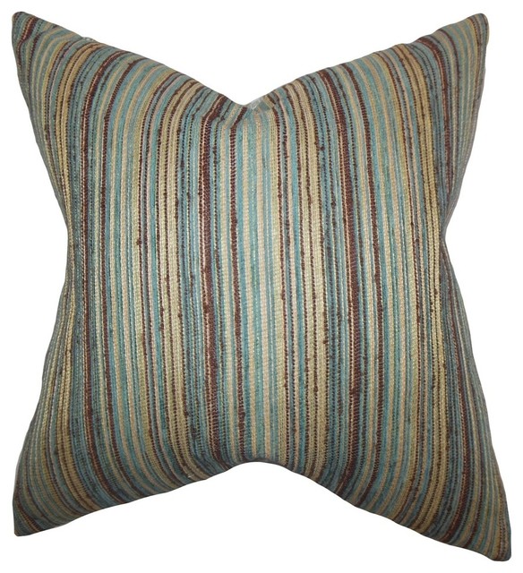 Bartram Stripes Pillow Blue Brown Contemporary Decorative