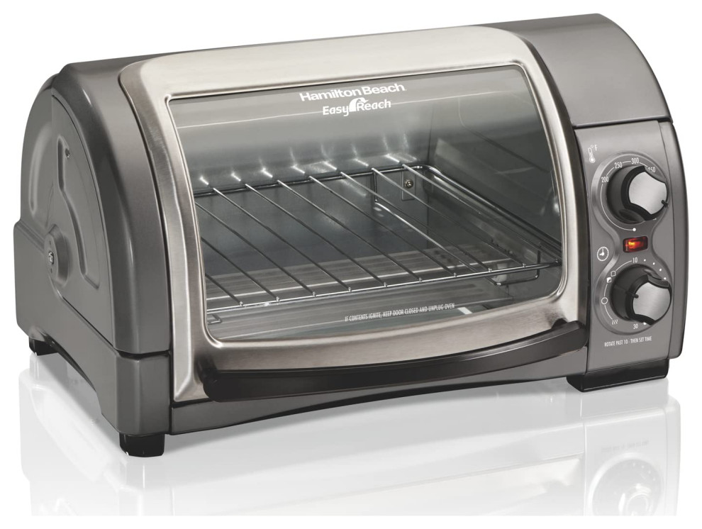 Easy Reach 4Slice Countertop Toaster Oven With RollTop Door, 1200 Watts, Fits Modern