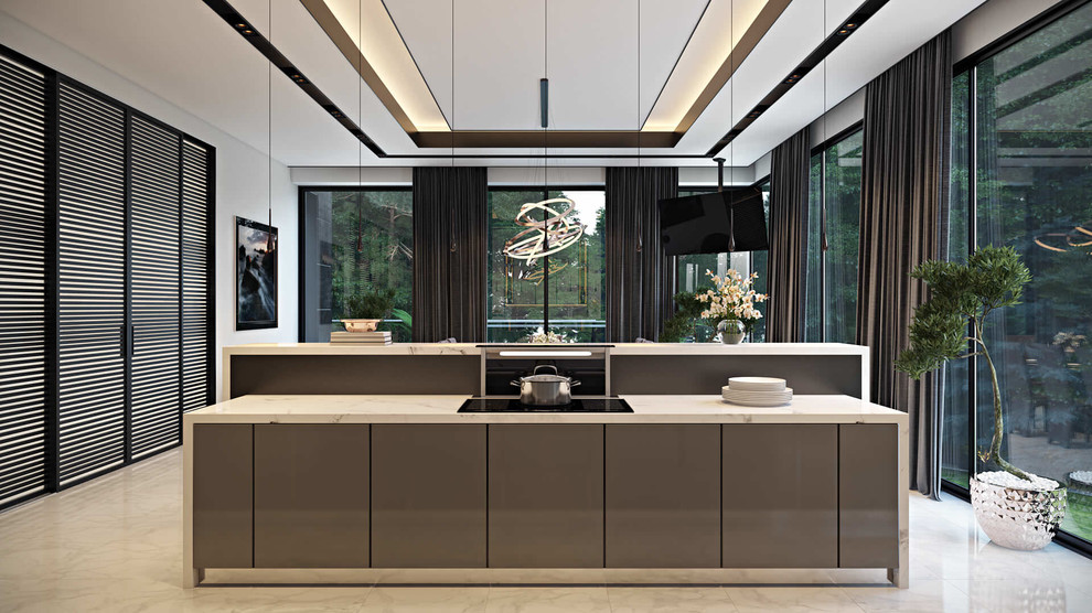 Example of a transitional kitchen design in Edinburgh