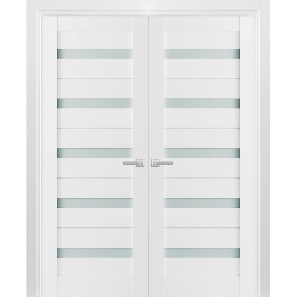 French Double Doors 60 x 96 Frosted Glass, Quadro 4445 White, Hall Bedroom