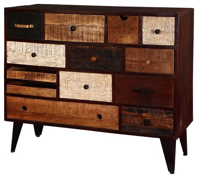 Appalachian Rustic Mango Wood 13 Drawer Accent Dresser Chest