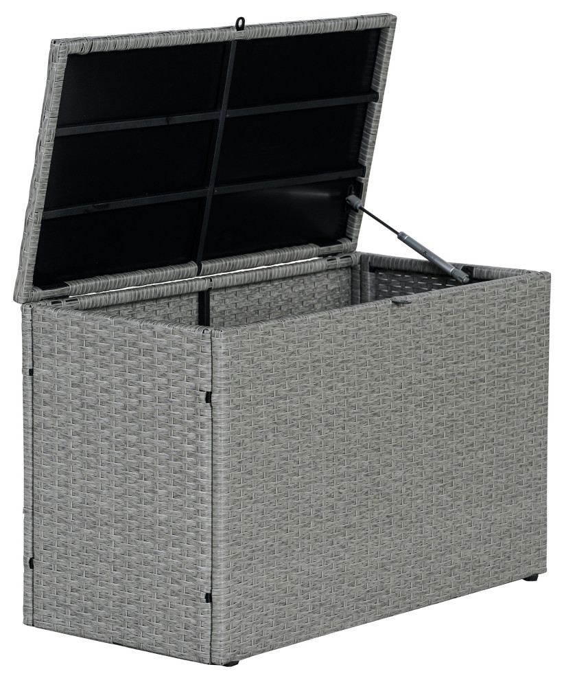 Nino 31.5" Modern Minimalist Outdoor Faux Wicker Deck, Patio Storage Box, Gray