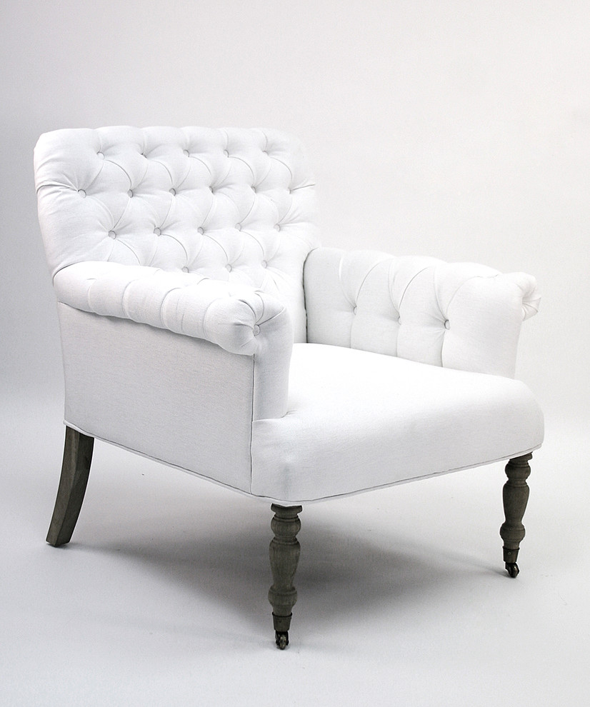 Lorraine Tufted Arm Chair - Natural Oak with White Linen