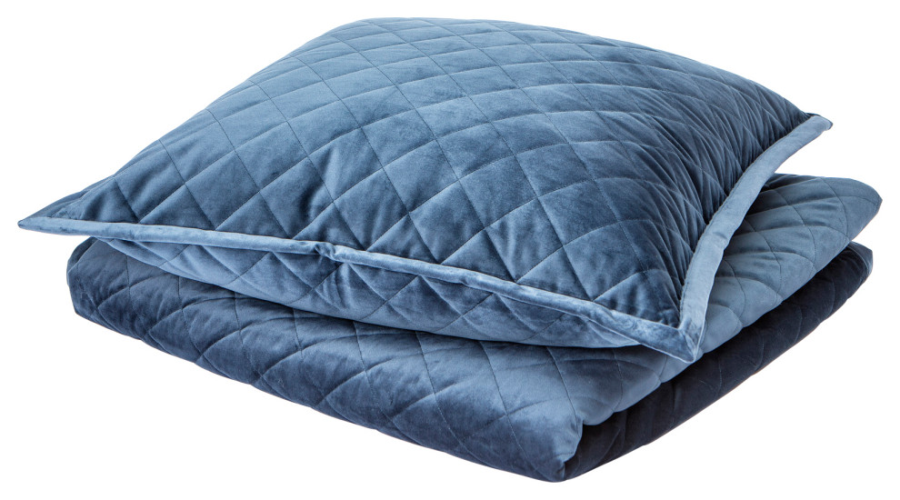 Velvet Coverlet Set Navy - Contemporary 