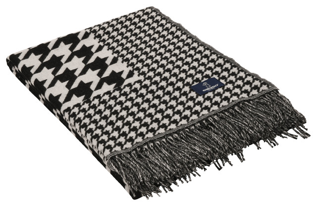 Silver Houndstooth Throw, Black and White