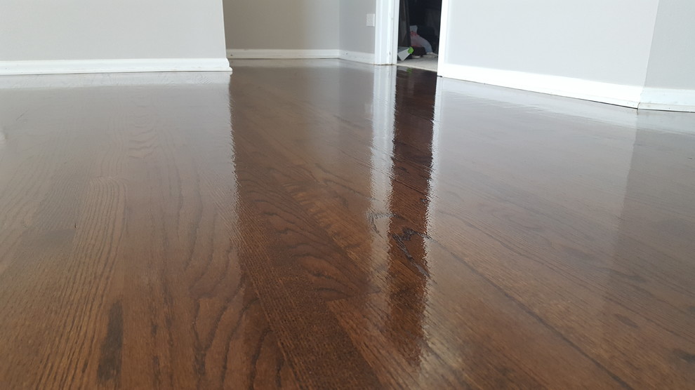2 and 1/4 red oak , spice brown  stain and Loba 2k Supra Satin finish