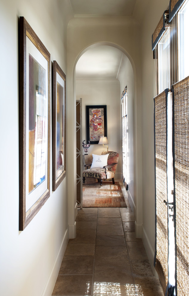 Photo of a mediterranean hallway in Los Angeles with white walls.