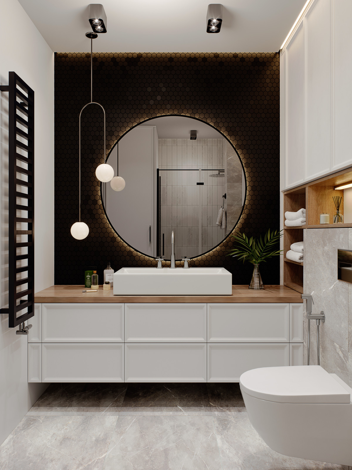 Современный санузел с душевой