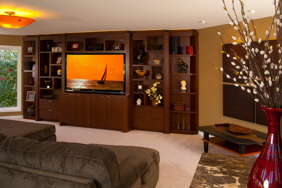 Inspiration for a contemporary home theatre in Seattle.