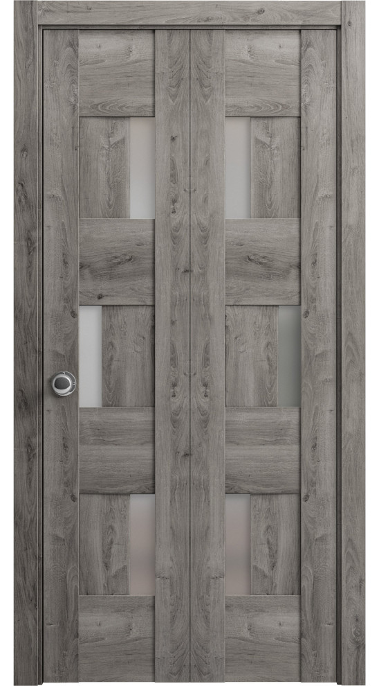 Closet Bi-fold Doors 84 x 96, 6933 Nebraska Grey & Frosted Glass