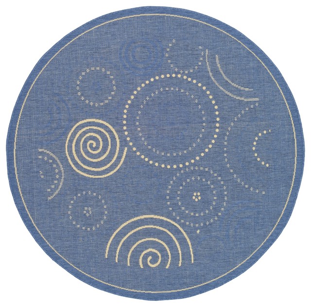 Safavieh Indoor/Outdoor Courtyard Blue/Natural Geometric Pattern Rug (7'10 Round