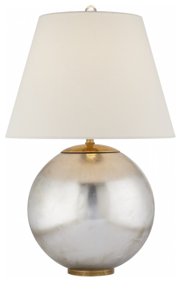 Morton Table Lamp, 1-Light, Burnished Silver Leaf, Linen Shade, 24.5"H