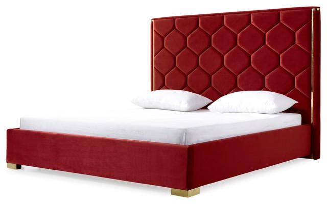 Modrest Janet Modern Red Velvet And Gold Bed Queen