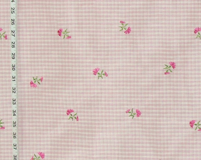 Clarence House Fabric Embroidered Flower Plaid Tropo, Pink, Standard Cut