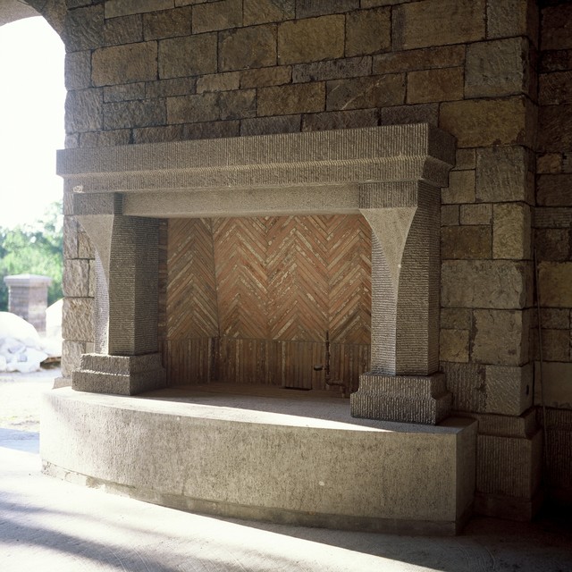 New Yangtze Limetone Patio Fireplace with Antique Terra Cotta Firebrick