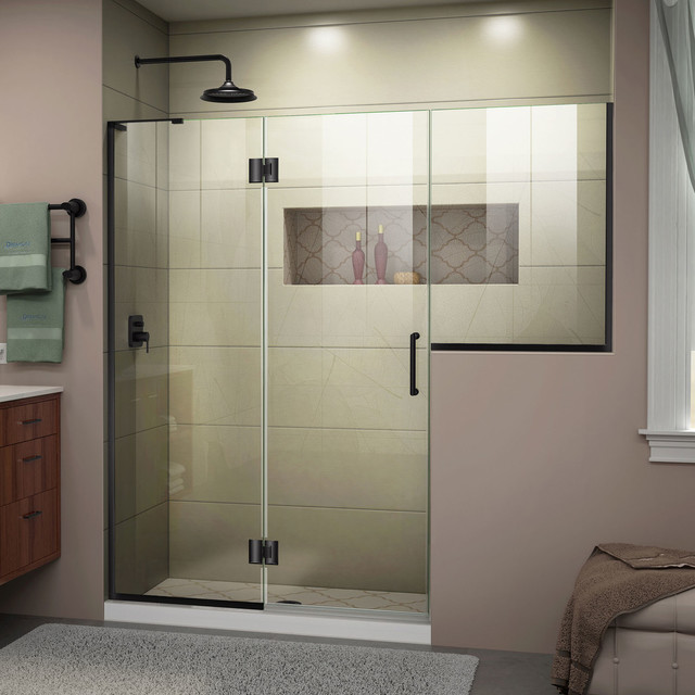 Unidoor X Frameless Hinged Shower Door Satin Black 71 Unidoor X Frameless Hinged Shower Door Satin Black 71 Contemporary Doors By Showerdecor