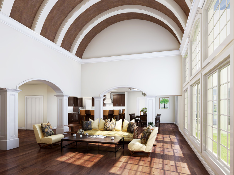 Mediterranean living room in Other with dark hardwood floors.