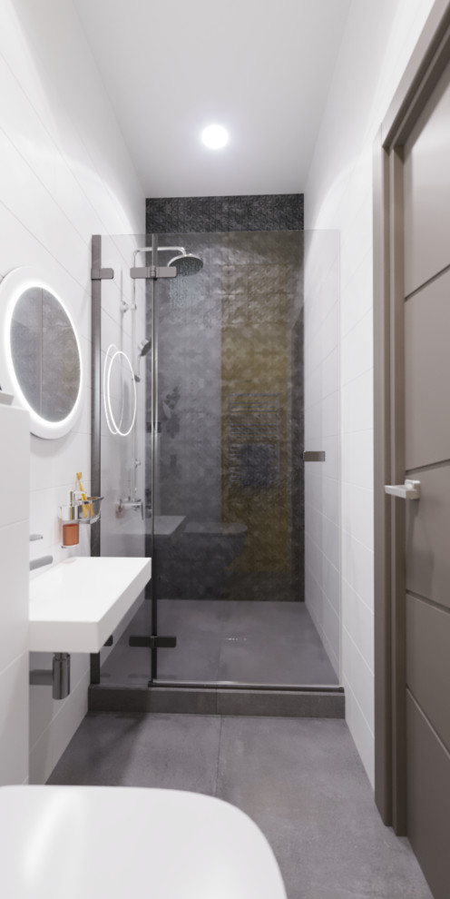 Санузел из комнаты близнецов, душевая. Дизайн проект для многодетной семьи