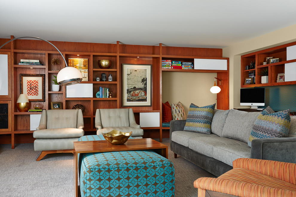 Design ideas for a midcentury family room in Minneapolis.