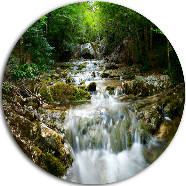 Natural Spring Waterfall, Landscape Photo Large Disc Metal Artwork Rustic Metal Wall Art