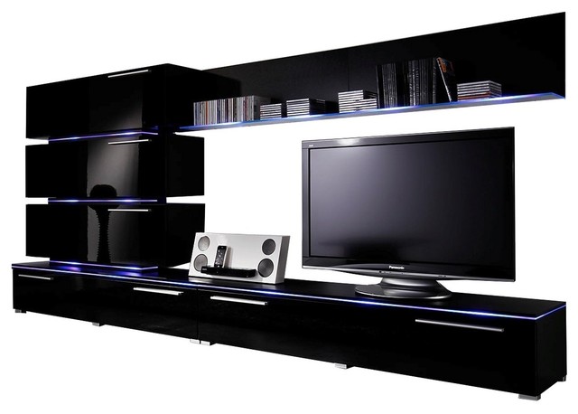 Dortmund Entertainment Center Wall Unit With Led Lights 75 Tv Stand Black Dortmund Entertainment Center Wall Unit With Led Lights 75 Tv Stand Black