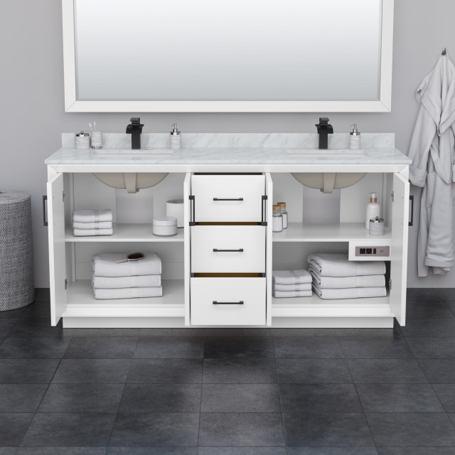 Strada 72" Double Vanity, White, No Countertop, Brushed Nickel Trim ...