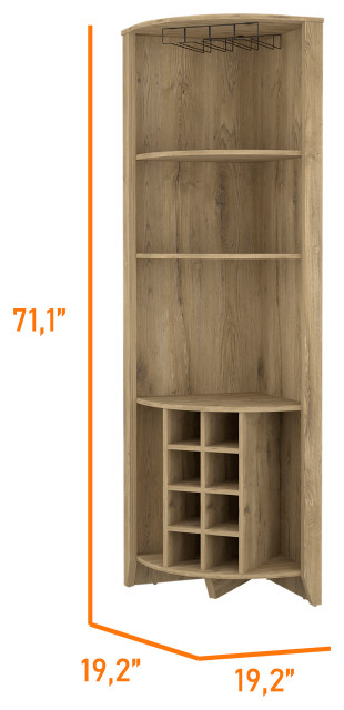 Bouvet Corner Bar Cabinet with 3 Shelves, 8 Wine Cubbies and Cup Rack ...