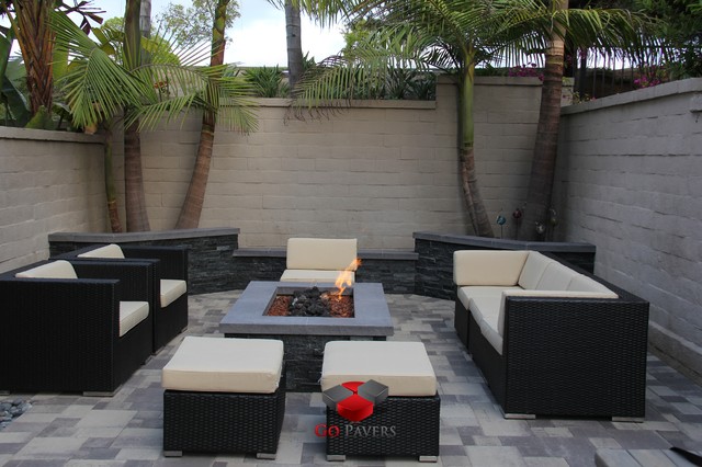 Small Backyard Patio Fire Pit Planters Walls Project View 18