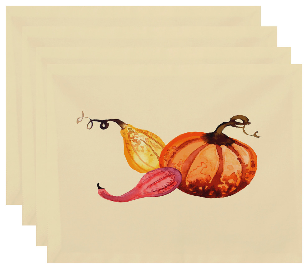 Gourd Pile 18"x14" Light Yellow Fall Print Placemat, Set of 4