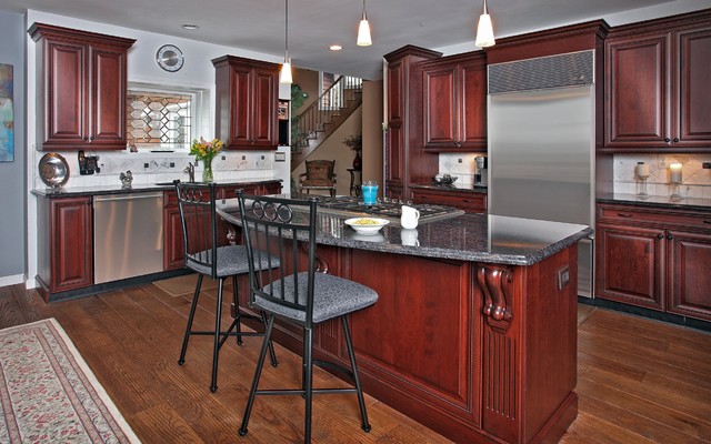 Dark Cherry with Gray Accents - Traditional - Kitchen ...